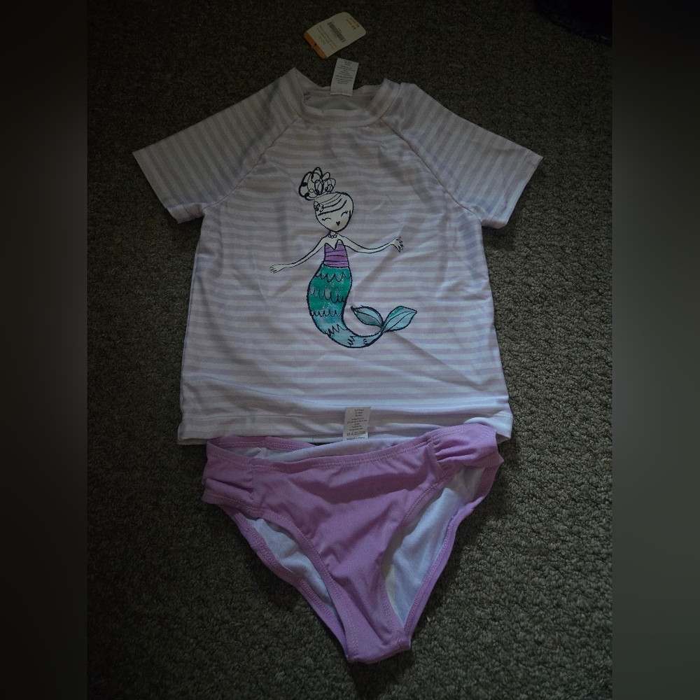 Gymboree Purple and White Mermaid Rashguard Set 7/8